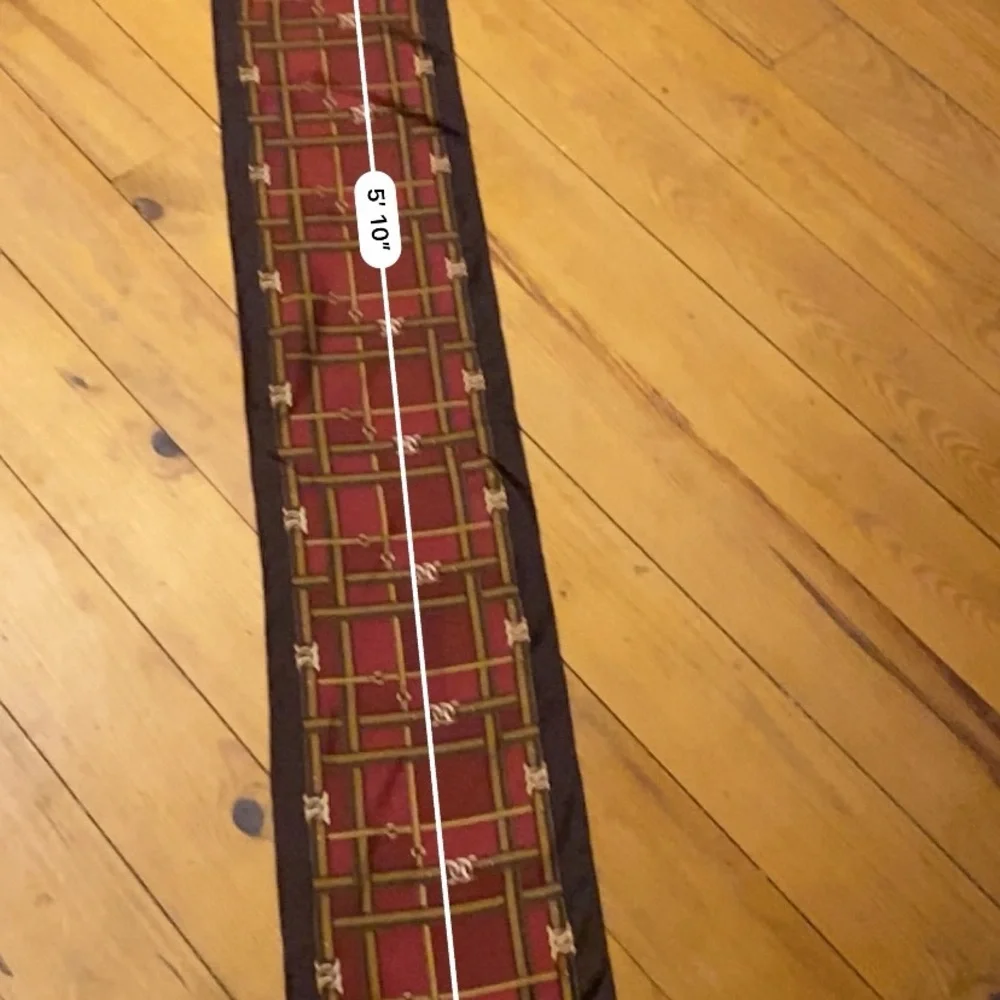 Equestrian Plaid Silk Scarf Brown and Red Hand-Rolled Edges